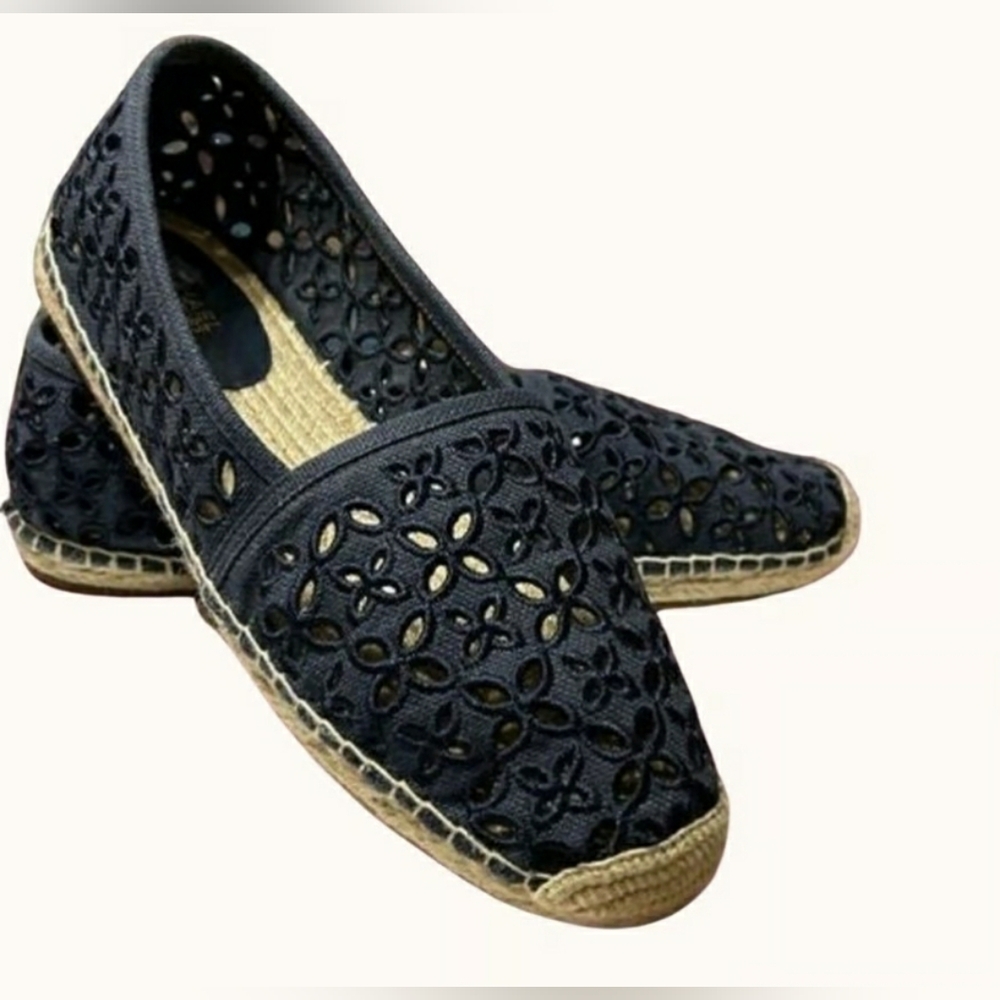 Michael Kors MK Darci Perforated Slip On Espadrille Black Size 8.5